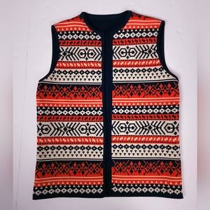 Vintage Navy Red Cream Open Front North western Knit Vest Women's M/L